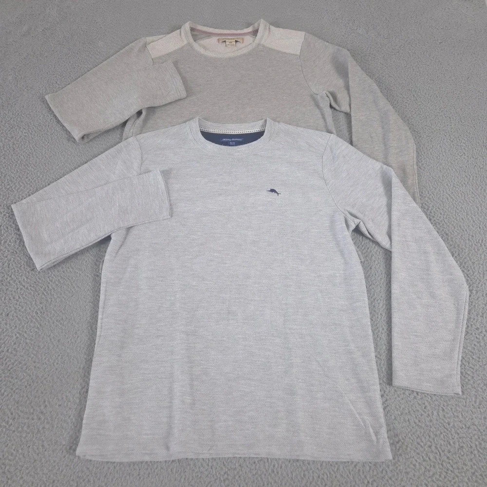 LOT OF 2 Tommy Bahama Pullover Mens M Gray Cotton Rayon Textured Knit Crewneck